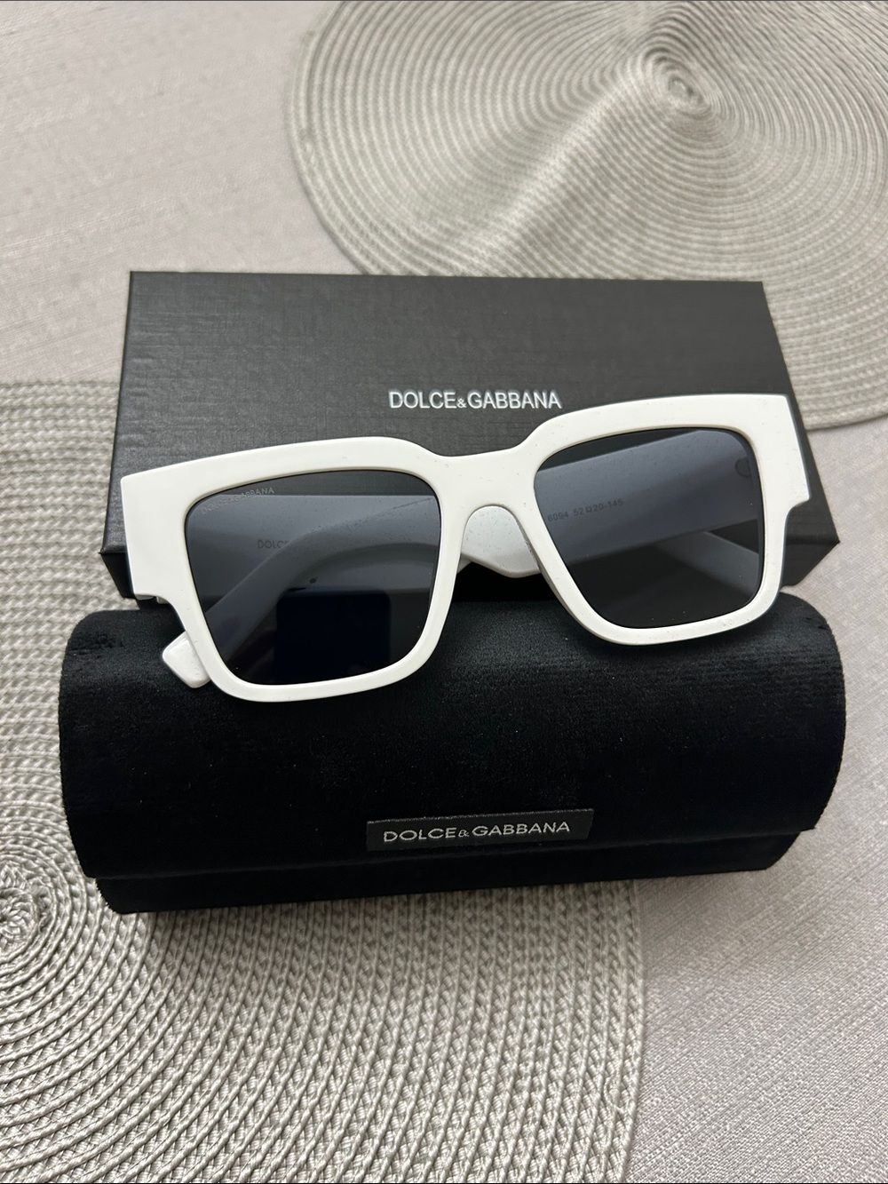 Dolce & Gabbana White Frame Sunglasses with Dark Lenses